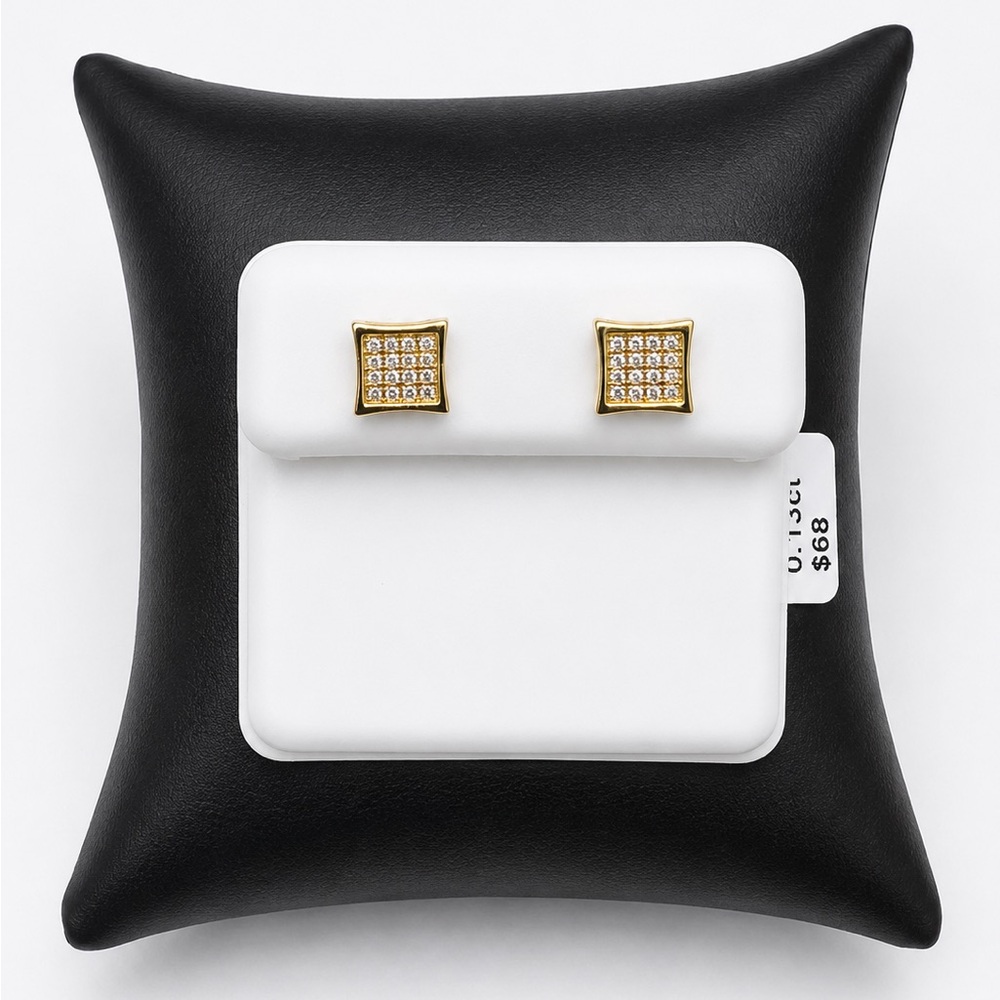 Gold Over 925 Sterling Silver 0.13CT MOISSANITE Square Pavé Stud Earrings